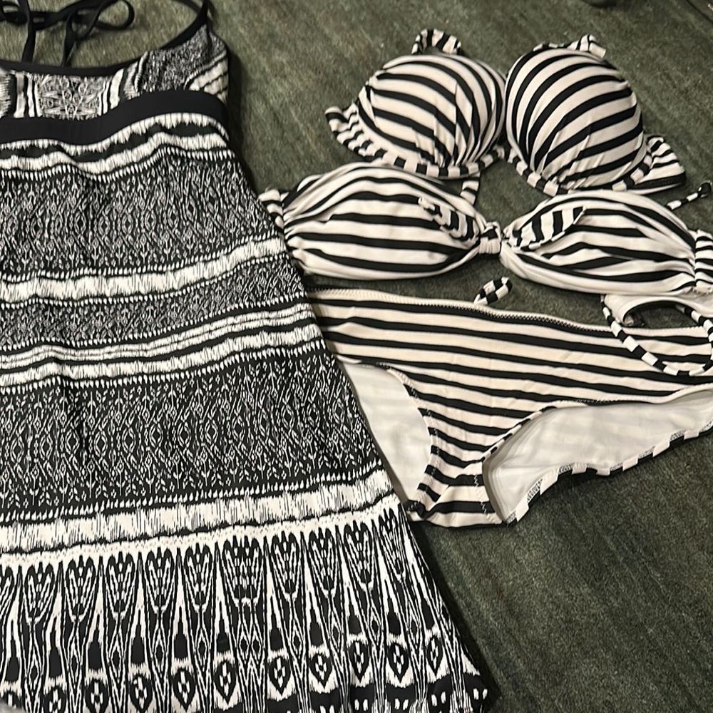 Black and White Striped Bikini Set